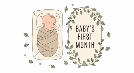 Sleeping Newborn Swaddled With Delicate Floral Wreath Design