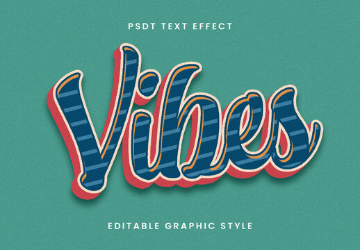 Blue And Red Retro Style Text Effect Script Vintage Striped Font