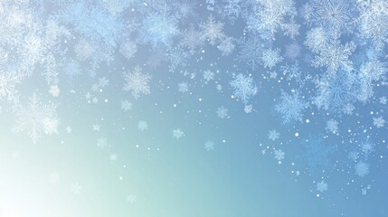 Fototapeta premium A serene winter background featuring delicate snowflakes against a soft blue gradient, evoking a peaceful and chilly atmosphere.