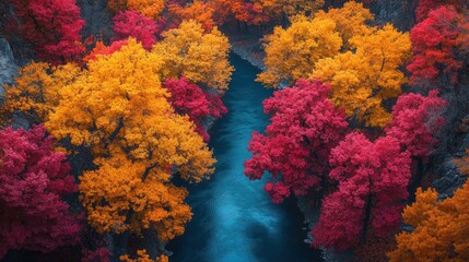 Autumn forest river canyon