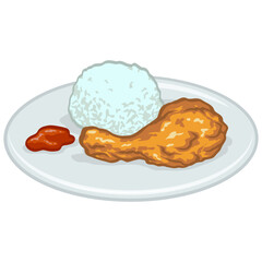 Crispy Fried Chicken with Rice Illustration