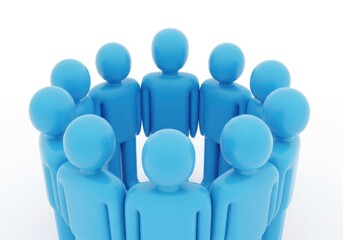 Group of blue figures in a circle isolated on white background