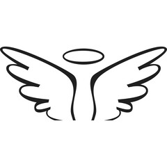 Simple Stylized Angel Wings and Halo Outline Graphic Design Element on Transparent Background