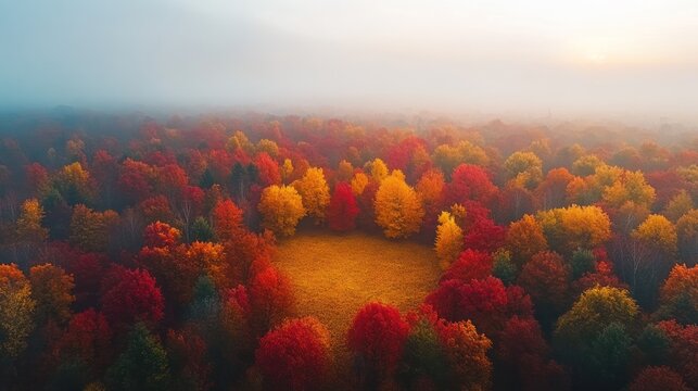 Autumnal forest vista with a clearing