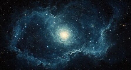 Fototapeta premium Bright glowing spiral galaxy surrounded by cosmic dust, stars, and nebula clouds in deep space conveying vastness and mystery