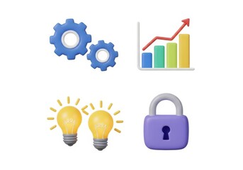 Business icons for growth strategy and security isolated on white background