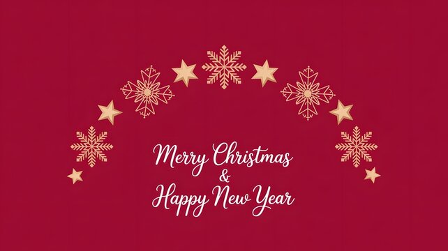 Merry christmas and happy new year greeting with gold snowflake arch - Powered by Adobe