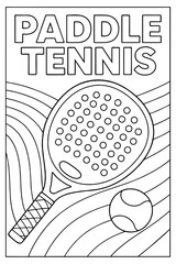 An exciting paddle tennis coloring page for kids and adults featuring a detailed racket and ball perfect for a relaxing creative activity