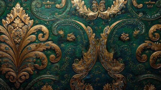 Ornate gold and green ornamental pattern for decorative designs