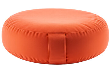 Round orange fabric floor cushion pouf with handle for home interior on a transparent background