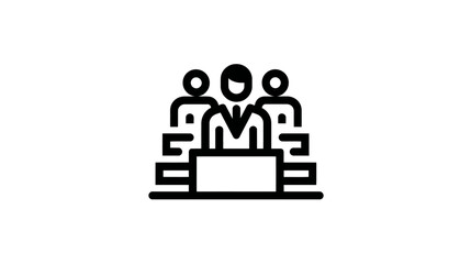 Professional Business Meeting Icon Vector. Group of people collaborating, team discussion, presentation, conference, customer support line art.