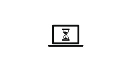 Black and White Laptop Icon with Hourglass Symbol: Digital Loading, Processing Time, and Waiting Concept