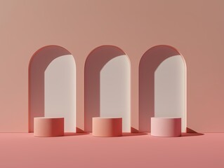 modular backdrop with three wide symmetrical arches like deep window niches inner background