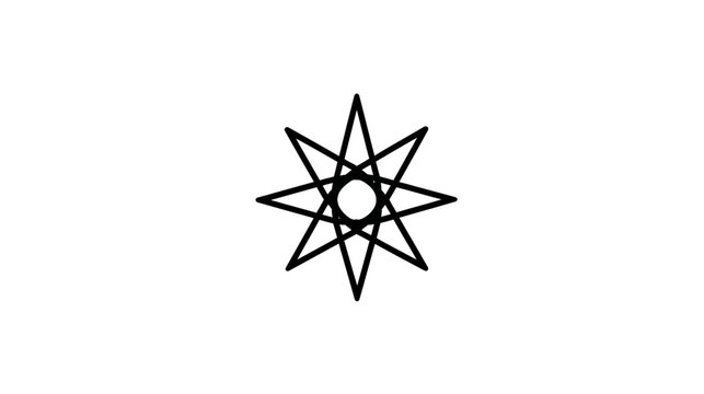Black eight-pointed star (octagram) with a central circle on a white background. Geometric symbol, abstract icon design element.