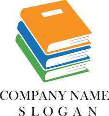 Stack of Colorful Books with Company Name and Slogan - Education, publishing, and learning graphic logo