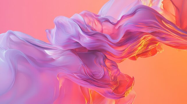 A vibrant, abstract, fluid artwork with a gradient of pink, purple, and orange hues, creating a sense of movement and fluidity.