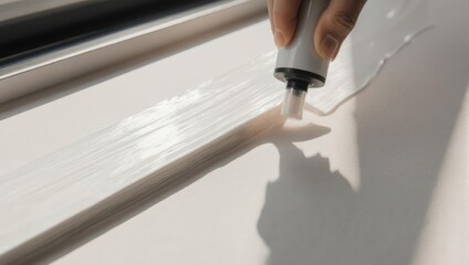 Applying sealant to a white surface with a handheld applicator.