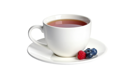 Cup of hot tea with berries isolated on transparent png