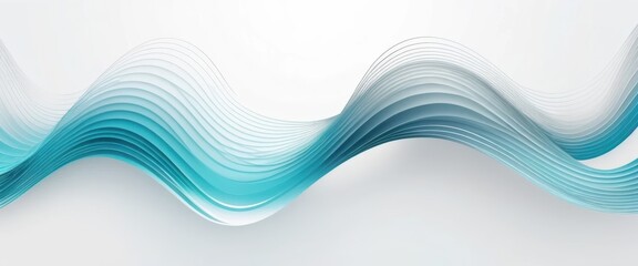 Dynamic abstract blue and turquoise layered wavy lines on a clean white background creating a fluid artistic pattern