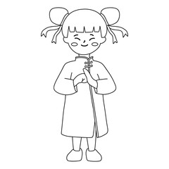 Cute Chinese Girl Coloring Page For Kids Chinese New Year Worksheet Printable