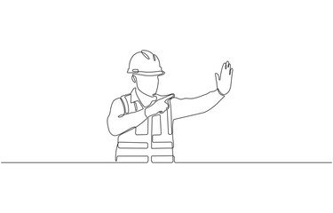 Continuous one line drawing of Male civil engineer illustration isolated on transparent background.