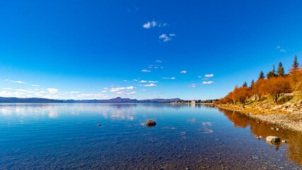 mountain lake and blue sky San Carlos de Bariloche, Civic Center, Patagonia Argentina glacial lake...