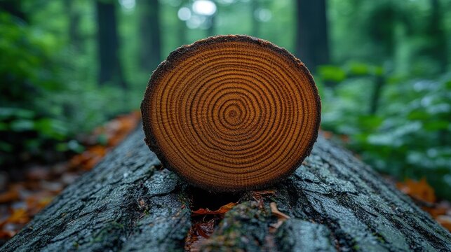 Close-up of a felled tree trunk cross-section