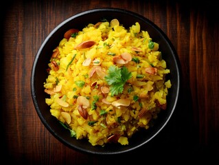 Delicious yellow rice dish with fresh herbs