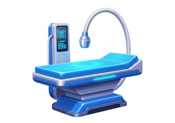 Futuristic medical examination bed and equipment isolated on white background