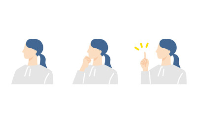 オフィスカジュアルな服装の女性、ビジネスパーソンの表情アイコン