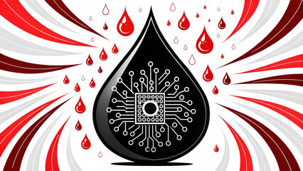 Computational creativity concept. Abstract tech droplet bursting into radiant pattern, showcasing high fidelity and vibrant colors