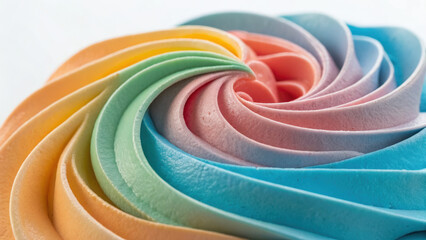 Computational creativity concept. Colorful swirl of frosting creates vibrant and inviting dessert design, showcasing blend of pastel hues