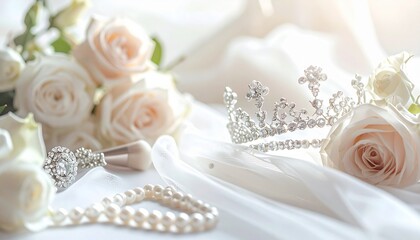 淡い花とパールが彩るブライダルの静物｜結婚・美・背景・教育に使える高解像度イメージ
