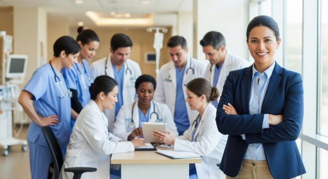 A group of healthcare professionals in a hospital setting.