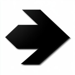 Obraz premium Bold black angular right-pointing arrow on a white background with subtle shadow, sleek minimalist graphic conveying forward motion and urgency