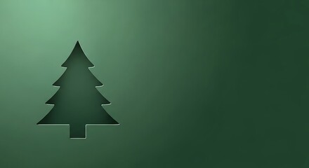 Minimalist green christmas tree silhouette on textured background