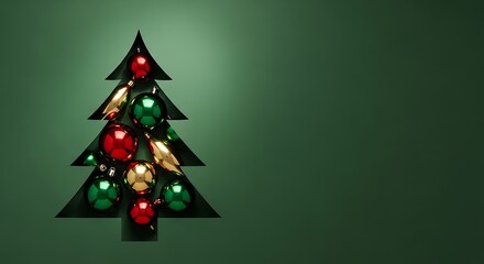 Minimalist christmas tree silhouette with red and green ornaments