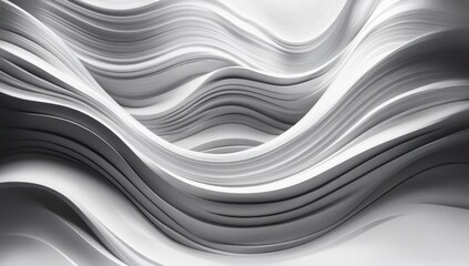 Serene monochrome layers of flowing paper-like waves and smooth undulating curves with soft shadows and rhythmic contours