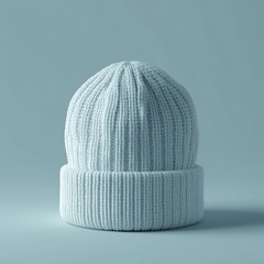 White Knitted Beanie Hat Cap for Winter Isolated on Light Blue Background Woolen Headwear Warm Casual Style Unisex Fashionable Accessory