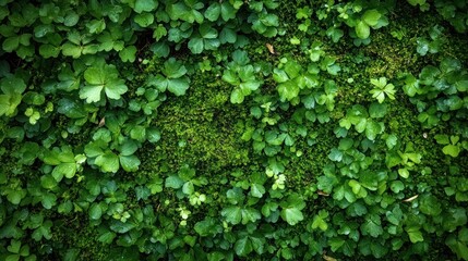 Obraz premium Close-up of lush greenery, moss, and small leaves
