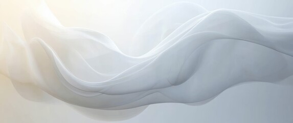 Translucent silk-like ribbons and sheer fabric waves flowing across a soft pastel background with gentle light and smooth curves evoking a serene, airy, elegant mood