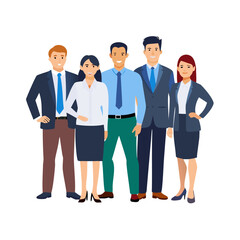 Fototapeta premium Business people group portrait. Corporate professional team, colleagues, office workers. Happy employees, company staff, standing together. Flat vector illustration isolated on white background 