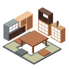 Isometric illustration of a traditional Japanese room furniture set.