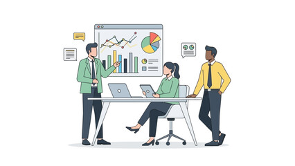 Data Presentation Team Analyzing Charts & Graphs for Business Growth Strategy