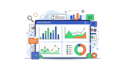 Digital Dashboard with Various Charts and Graphs Displaying Data Analytics and Financial Trends