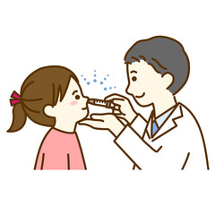 点鼻ワクチンを接種する子供と男性医師