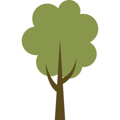 Simple Stylized Green Tree With Brown Trunk Against A White Transparent Background