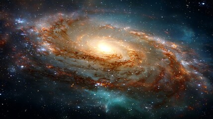Dramatic Spiral Galaxy with Stars and Space Dust in Deep Space