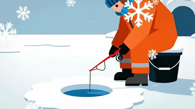 Man Catches Fish Outside Igloo Extreme Ice Fishing