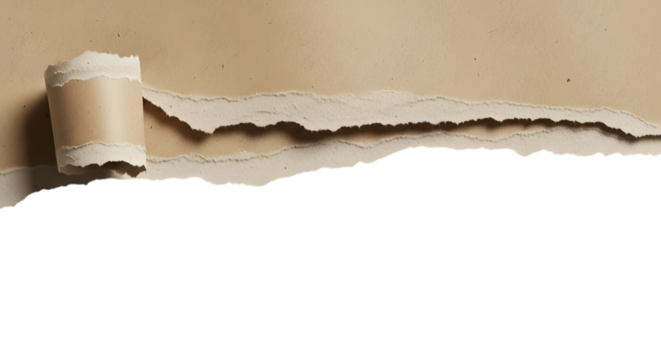 Ripped brown paper edge with curl, texture background element